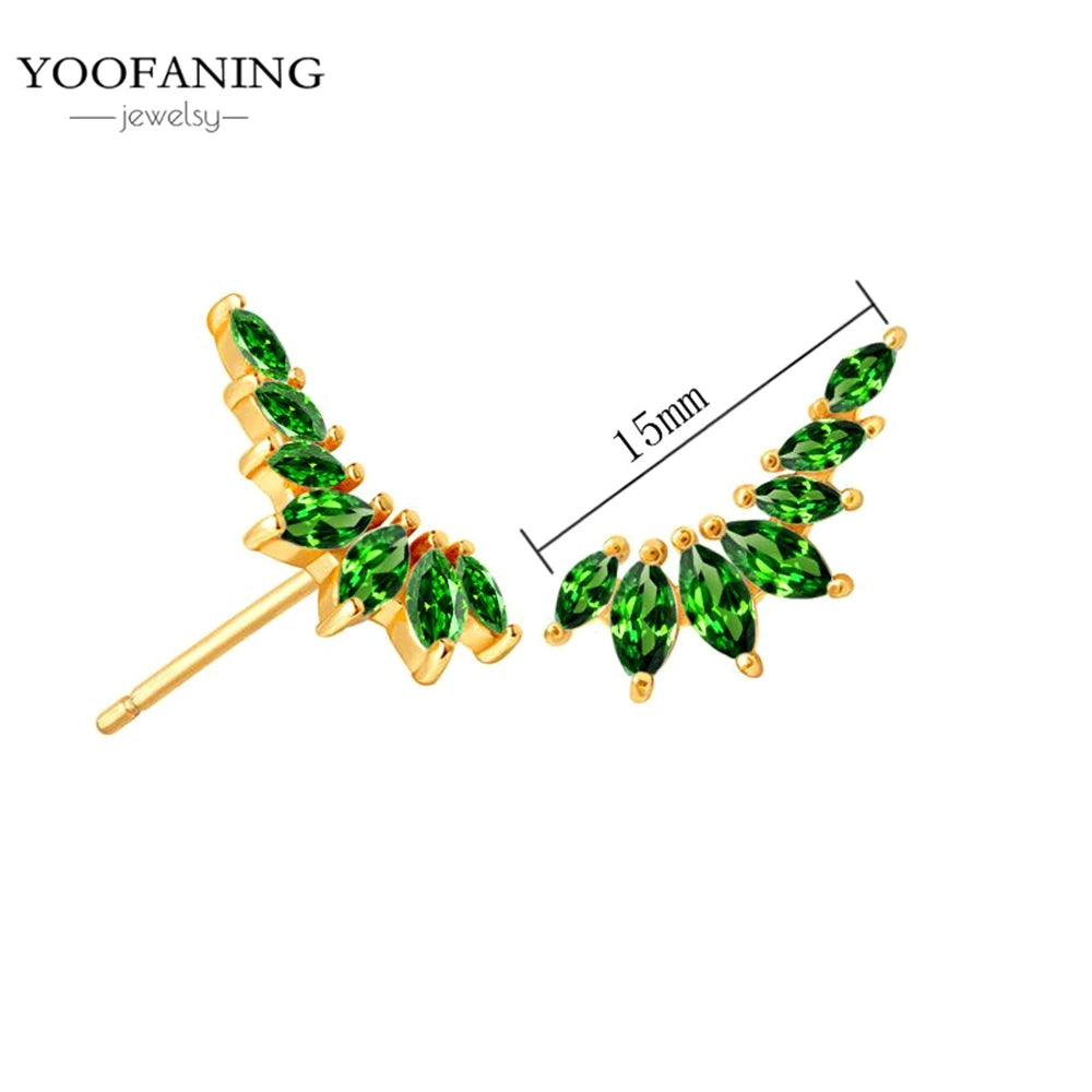 925 Sterling Silver Women's Earrings – Heart-Shaped Green Zircon Flower with Geometric Luxury Design