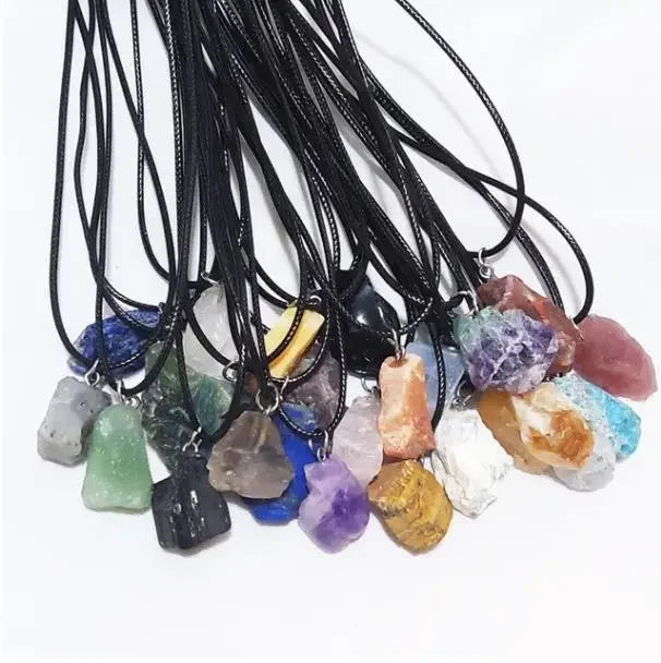 10pcs Natural Irregular Raw Ore Fluorite Crystal Pendant Necklace Energy Stone Healing Amethysts Meditation Yoga Gift Wholesale