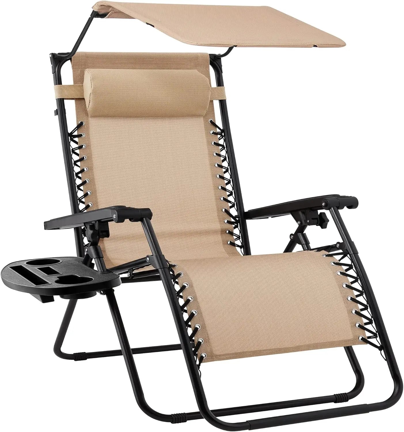 Folding Zero Gravity Recliner Chair – Outdoor Patio Lounge with Adjustable Canopy, Headrest & Side Tray