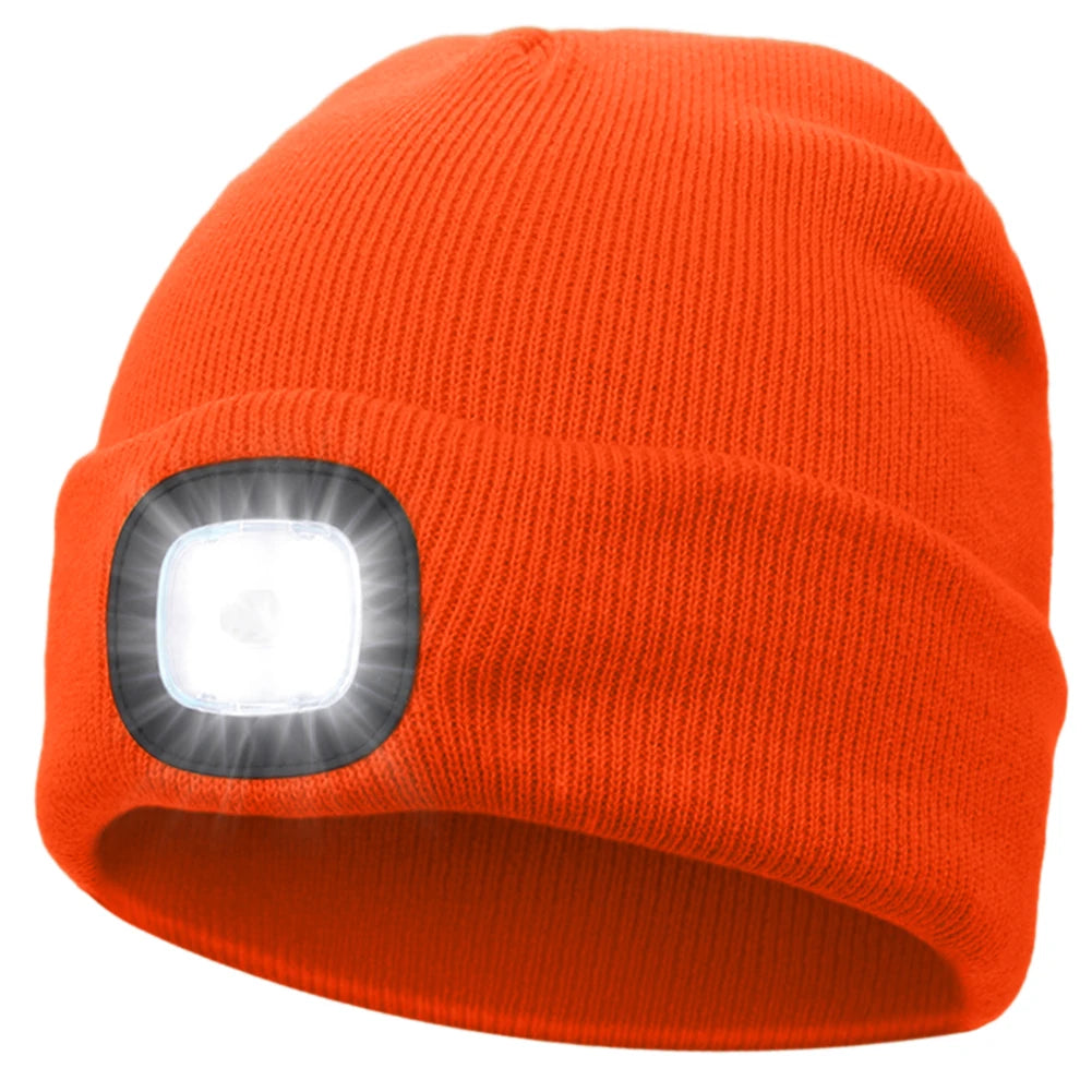 Unisex LED Beanie Hat with 4 Built-in Lights – Winter Knit Cap with Rechargeable Headlamp