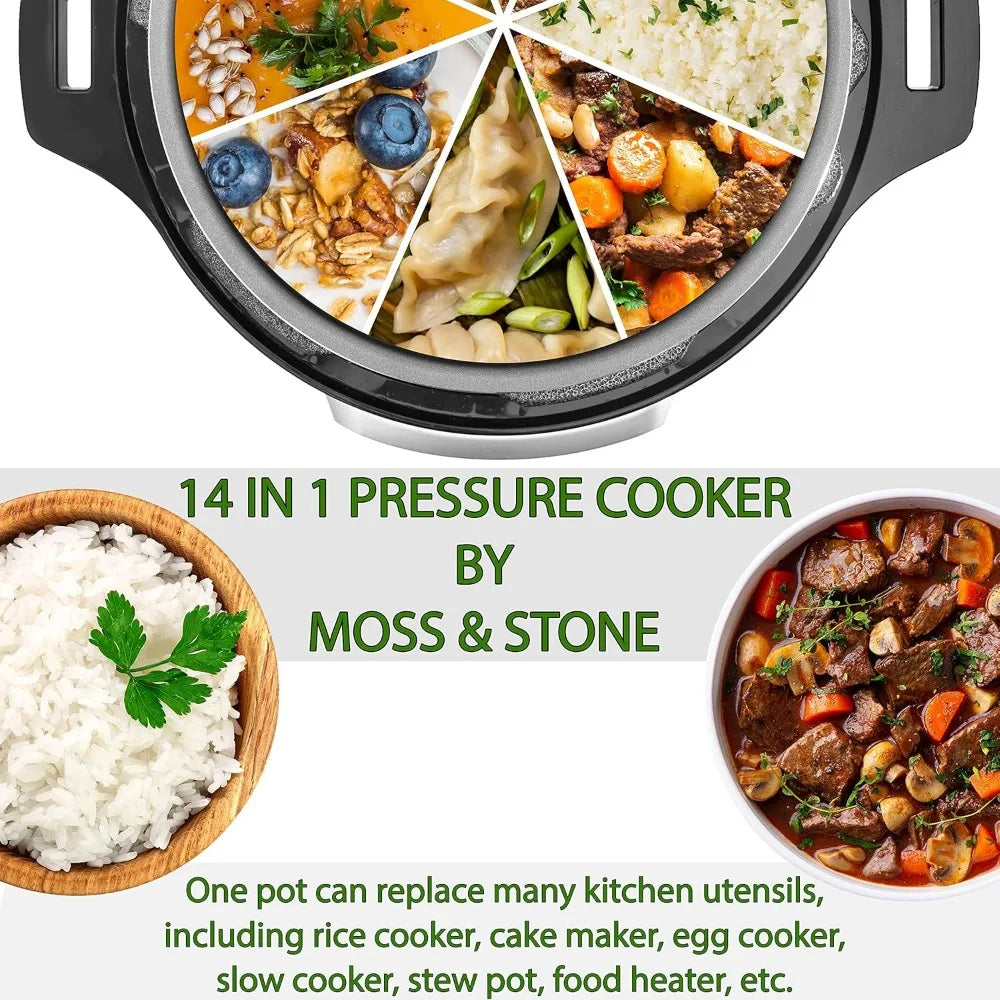 Electric Pressure Cooker with Large LCD Display – 6 Quart Multi-Use Pot, 14-in-1 Slow Cooker and Rice Cooker