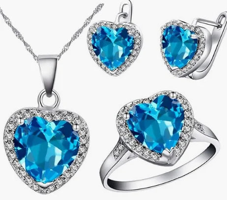 Elegant Romance: Uloveido Silver Heart Crystal Wedding Jewelry Set - In Stock USA