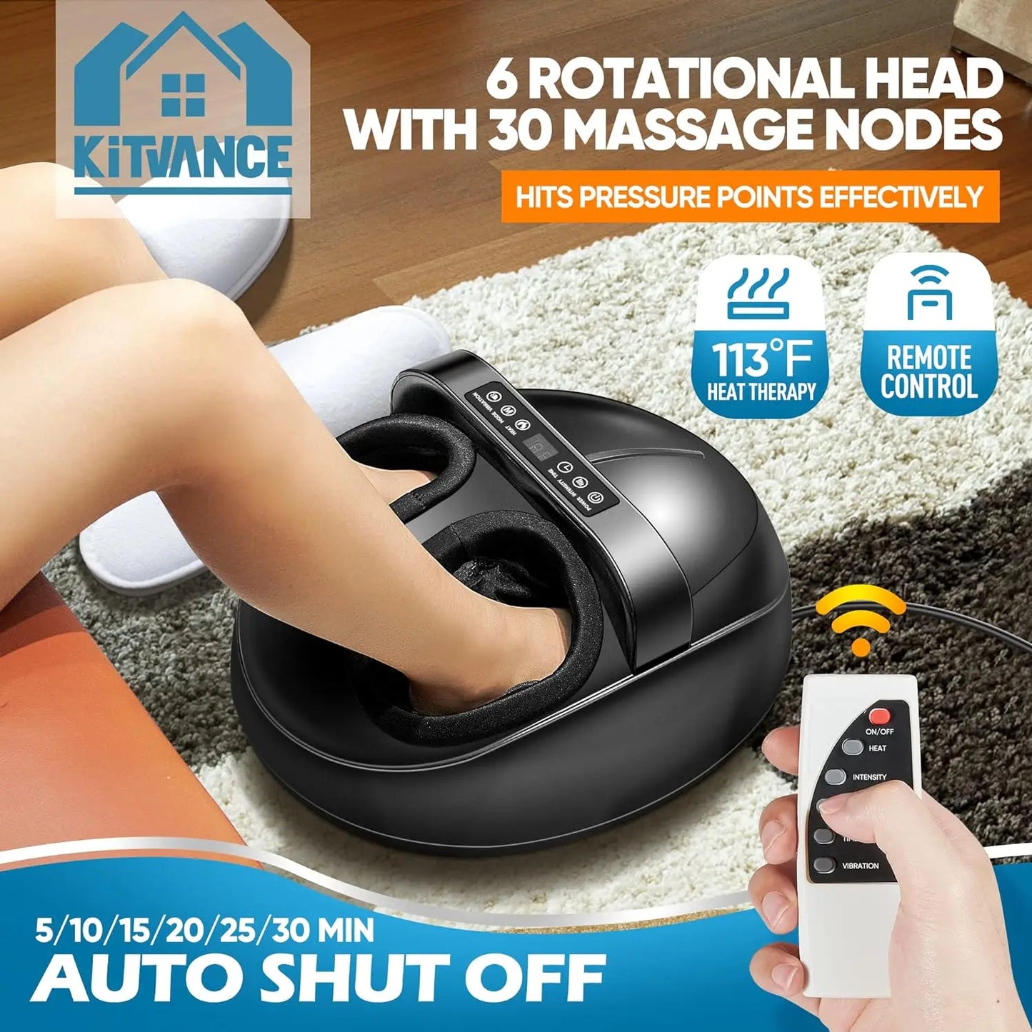 Electric Foot Massager: Heating Therapy, Hot Compression, Shiatsu Kneading Roller for Muscle Relaxation and Pain Relief