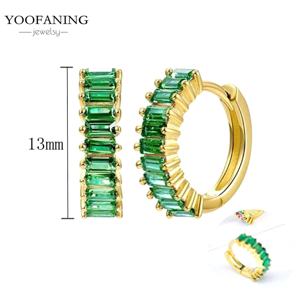 925 Sterling Silver Women's Earrings – Heart-Shaped Green Zircon Flower with Geometric Luxury Design