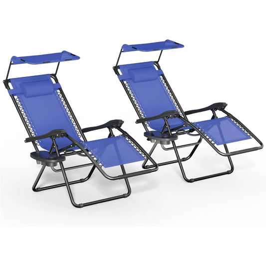 Set of 2 Outdoor Zero Gravity Chairs – Reclining Lounger with Sun Shade, Mesh Back, Cup Holder & Side Table for Ultimate Comfort