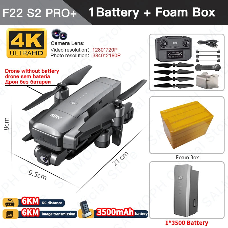 Experience Precision: SJRC F22 S2 PRO+ Drone with 4K EIS, GPS, 6KM Range, Obstacle Avoidance, and 40-Min Flight Time