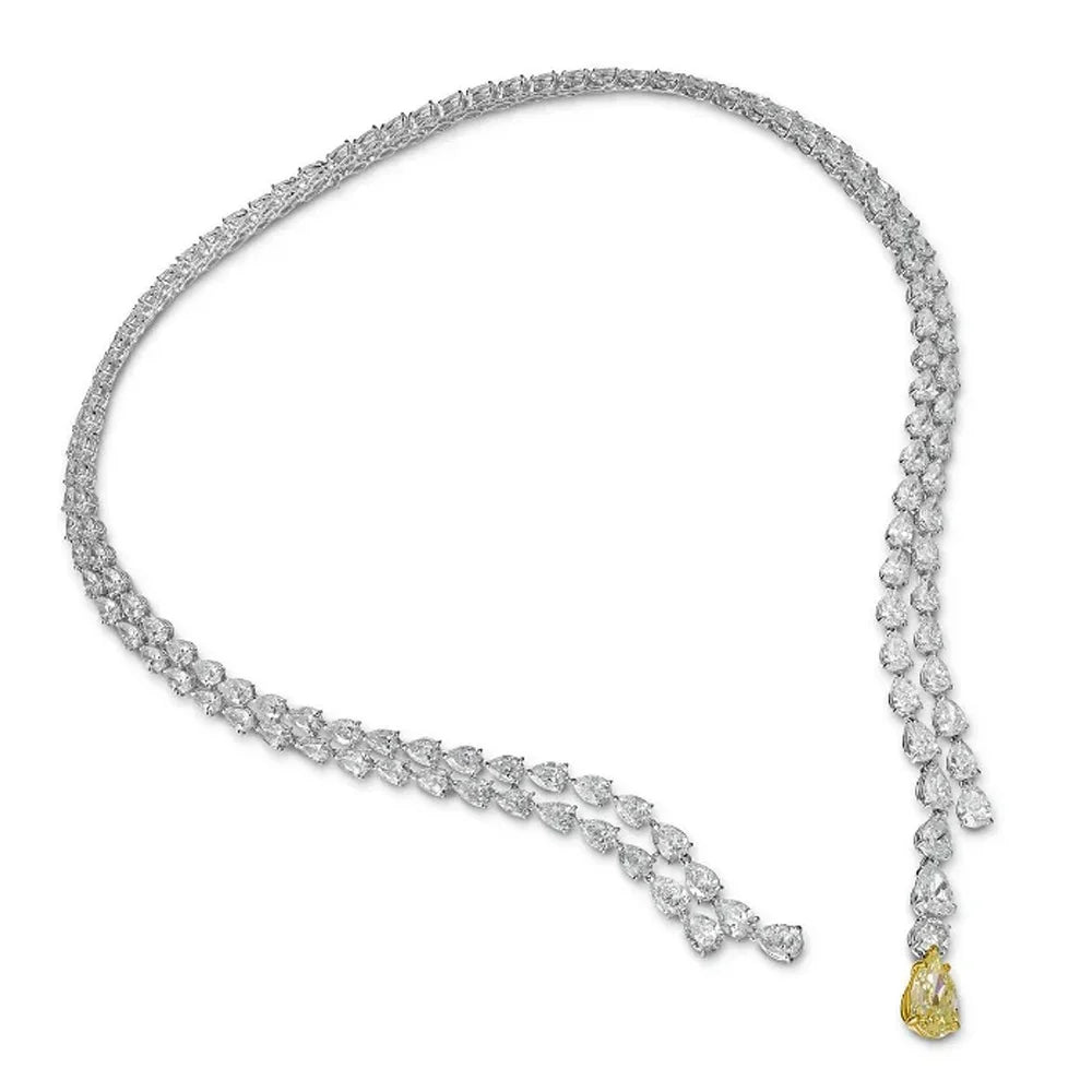Stonefans Double-Layer Zircon Drop Necklace – Elegant Vintage-Inspired Water Drop Choker for Women