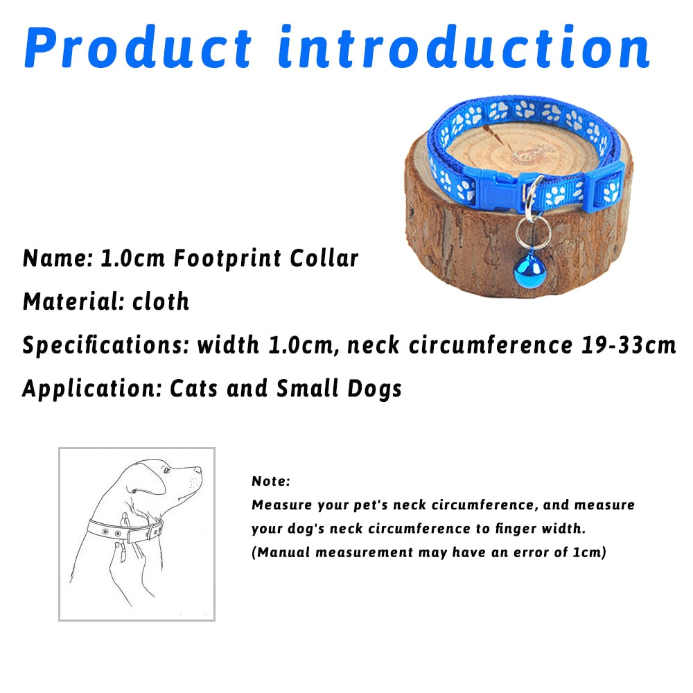 Colorful Cartoon Footprint Cat Accessories: Adjustable Kitten Collar with Safety Bell Ring Necklace