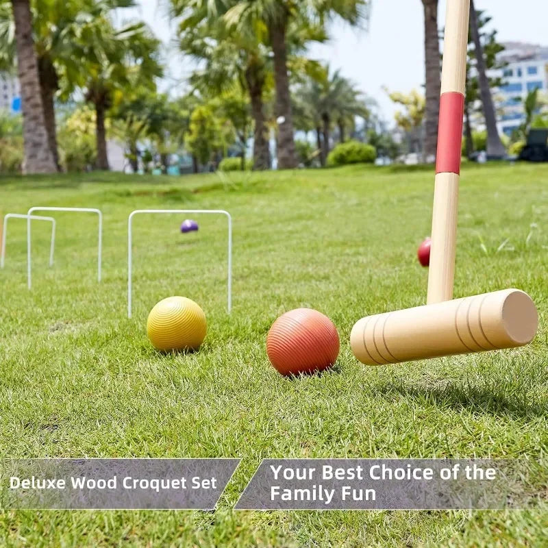 32" Six-Player Croquet Set – Deluxe Backyard Lawn Game with Premium Pine Mallets, Balls, Wickets & Stakes