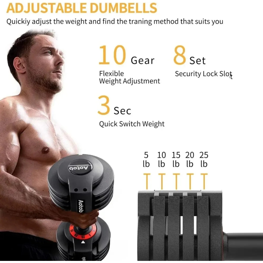 25/55LB Adjustable Dumbbell – Quick-Adjust Weight Dumbbell with Turning Handle for Men and Women