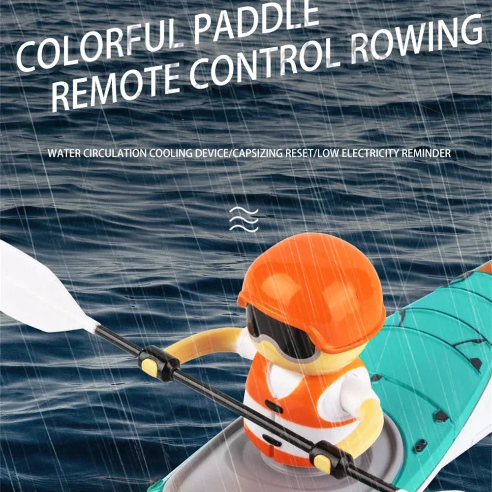 RC Boat with LED Lights – Remote Control Kayak Racing Toy, 360° Spin, Dual Modes, Waterproof