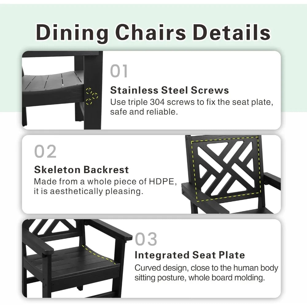 7-Piece Outdoor Dining Set – All-Weather HDPE Patio Table & Chairs with Wood Grain Finish and Umbrella Hole