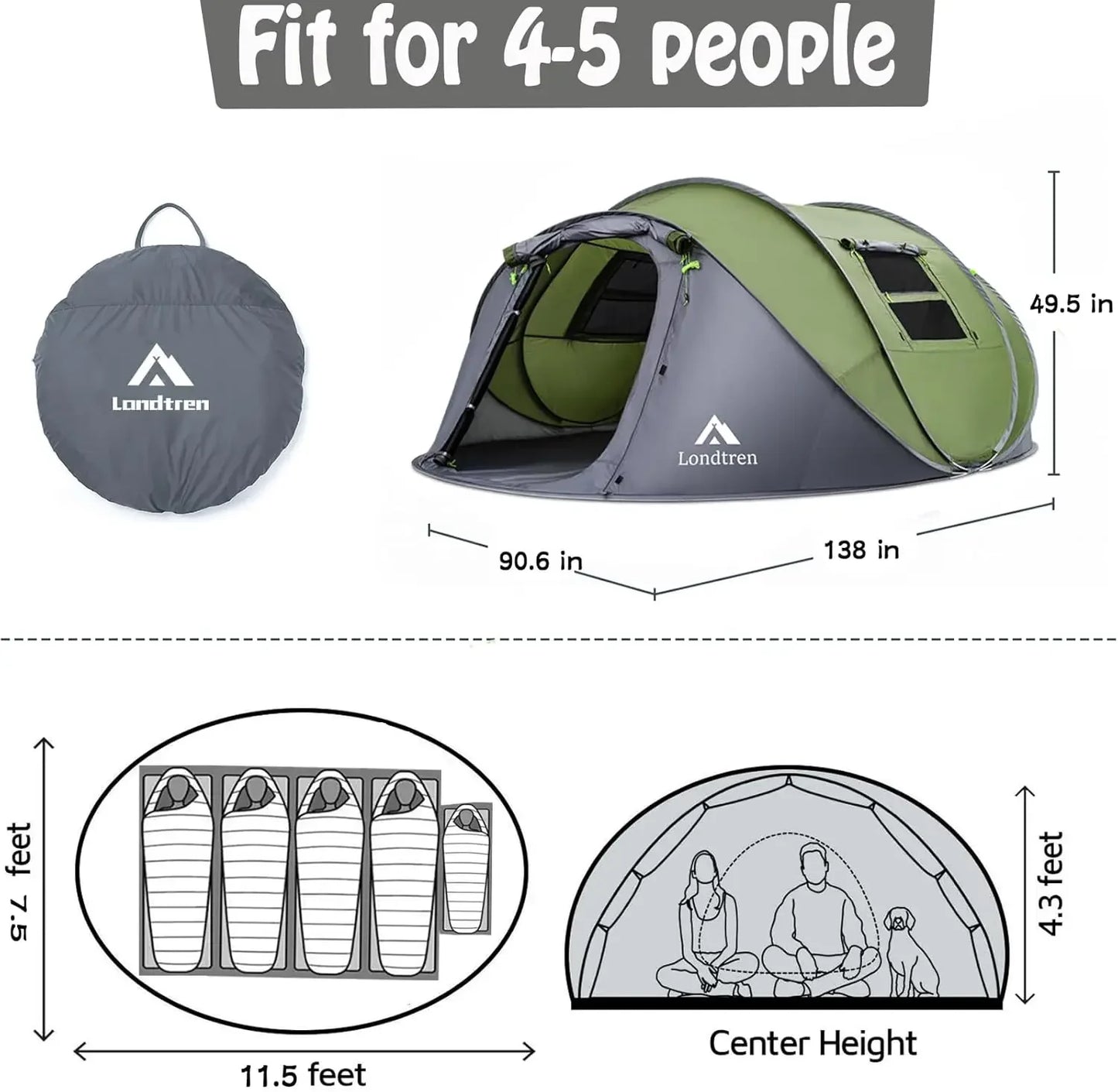 4-Person Easy Pop-Up Tent | Waterproof, Instant Setup with 2 Doors – Perfect for Family Camping, Hiking, & Travel