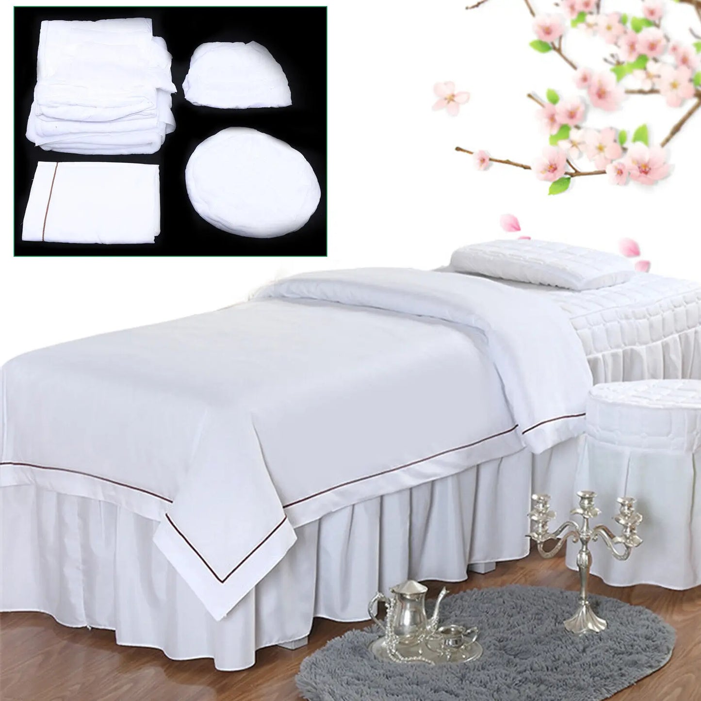 Full-Cover Beauty Massage Bed Sheet & Skirt Set – Spa-Quality Bedspread for Complete Coverage