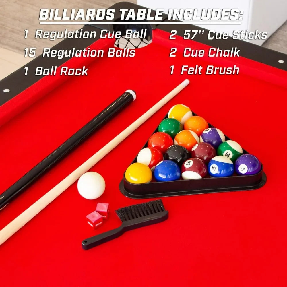 6, 7, or 8 Ft Portable Billiards Table – Premium Pool Table with Full Set of Balls, 2 Cue Sticks, and Chalk Included