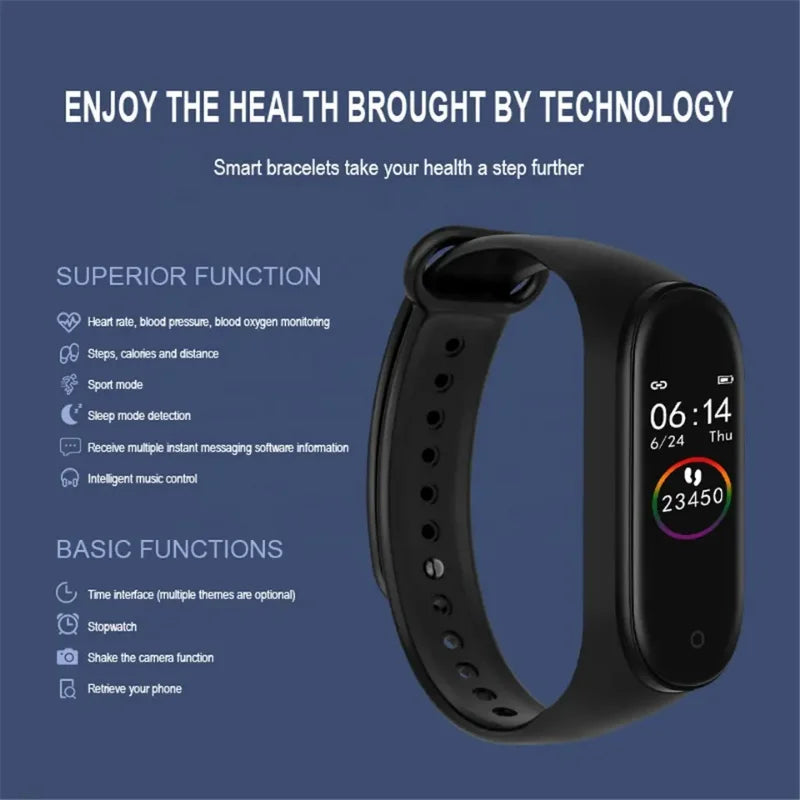 M4 Smart Fitness Wristband – Color Screen Pedometer Watch with Heart Rate & Blood Pressure Monitor, Step Counter, Sleep Tracker