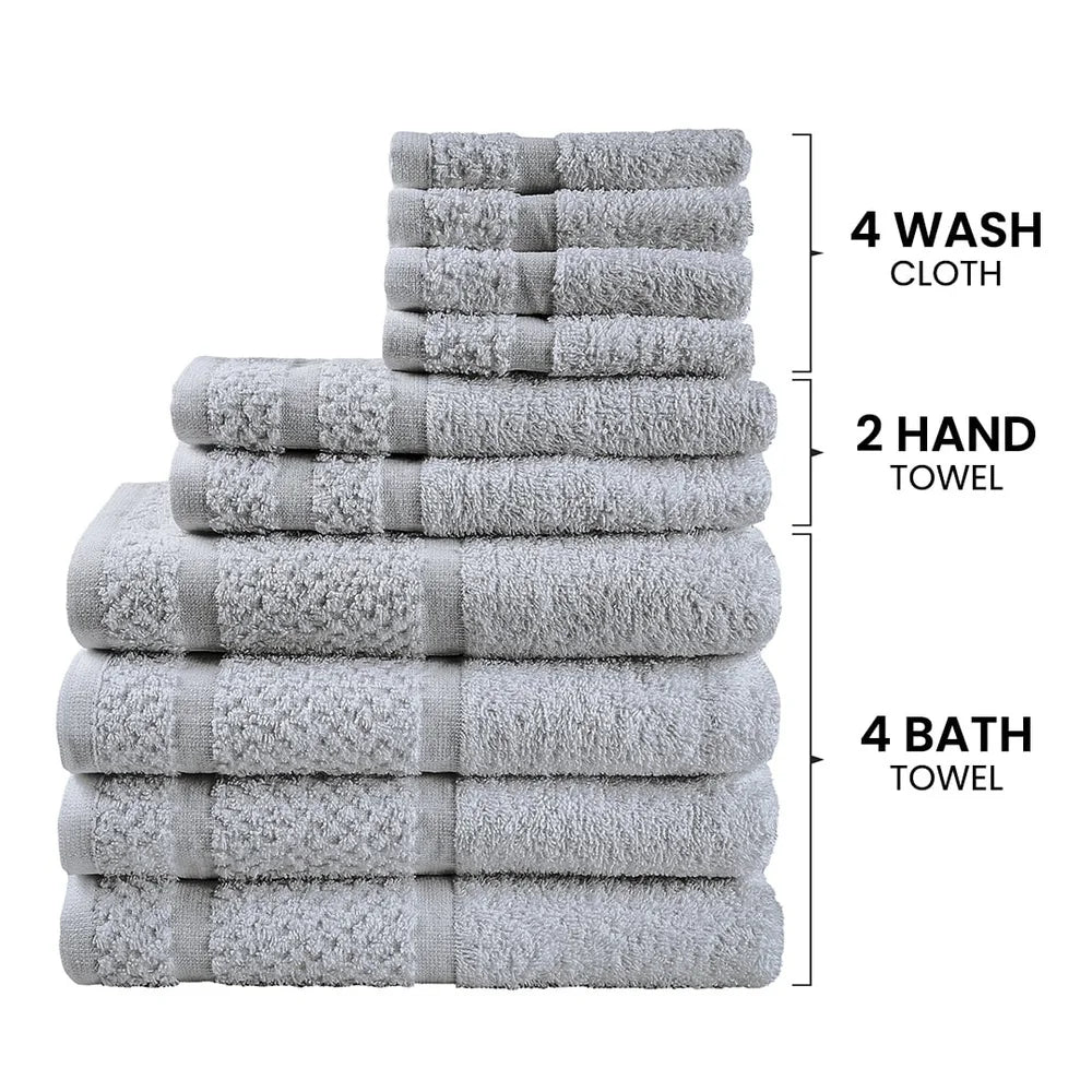 10-Piece Cotton Towel Set – Soft, Quick-Dry & Durable with Textured Border