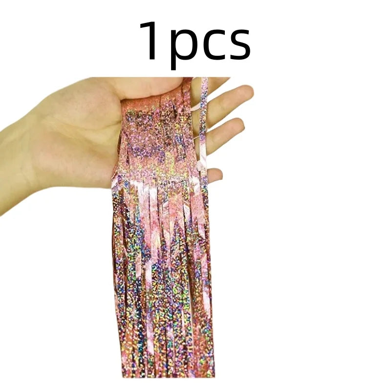 2-Pack Metallic Tinsel Fringe Curtains – 2x1M Glitter Party Backdrops for Birthday, Wedding, Bachelorette & Event Decor