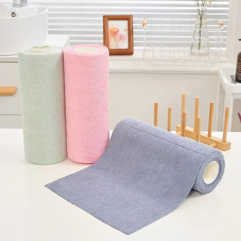 Reusable Microfiber Cleaning Cloth Roll – 20-Sheet Washable Kitchen Towels for Dishes & Household Use