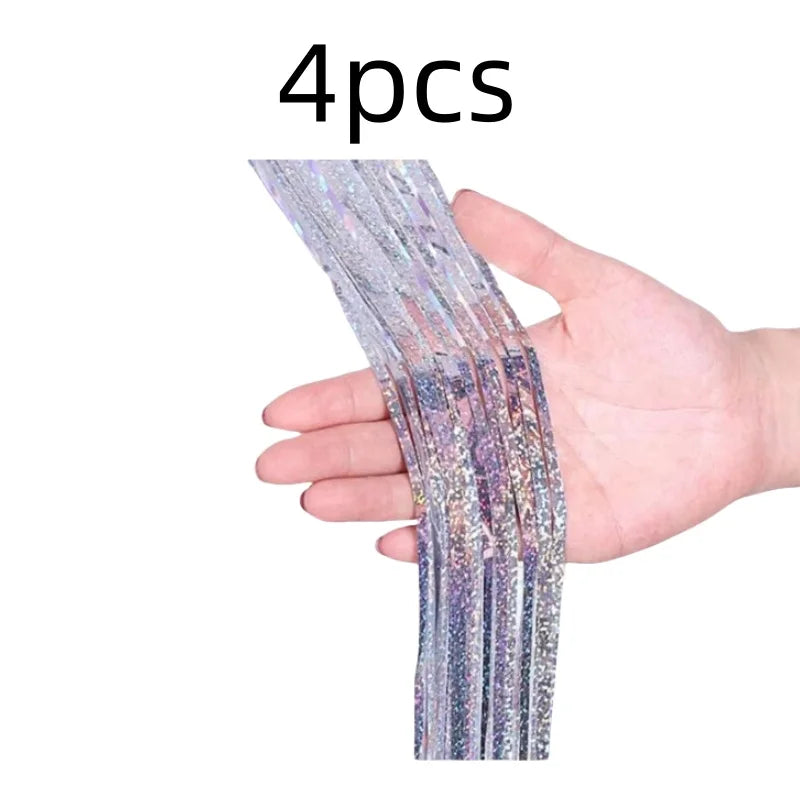 2-Pack Metallic Tinsel Fringe Curtains – 2x1M Glitter Party Backdrops for Birthday, Wedding, Bachelorette & Event Decor