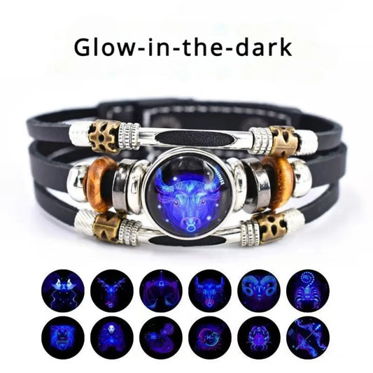 Glow-in-the-Dark Zodiac Bracelet with Retro Beaded Style for Him & Her