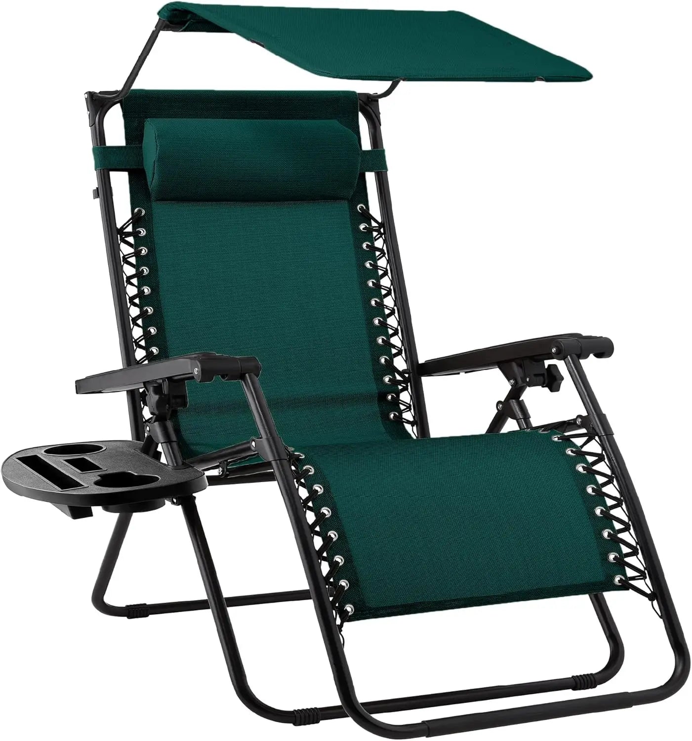Folding Zero Gravity Recliner Chair – Outdoor Patio Lounge with Adjustable Canopy, Headrest & Side Tray