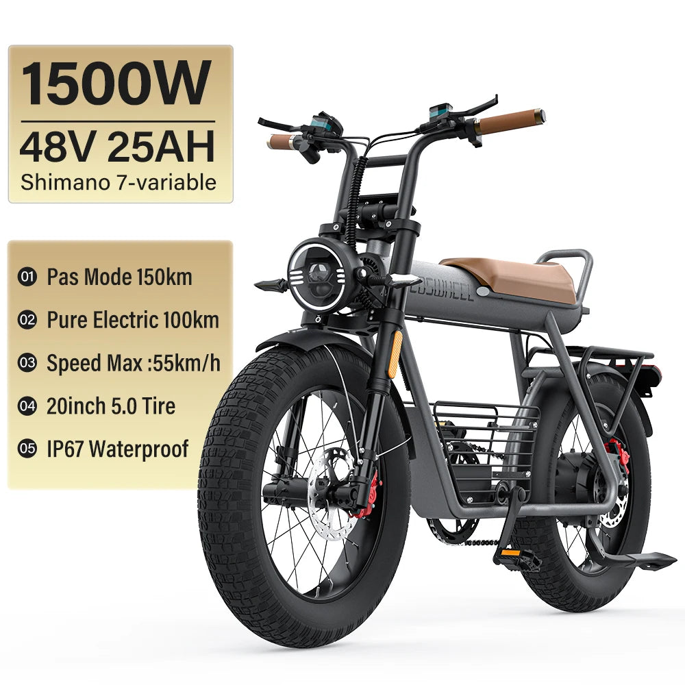 Ride Wild: 2000W Fat Tire Electric Bike with 60V Battery for Off-Road Power