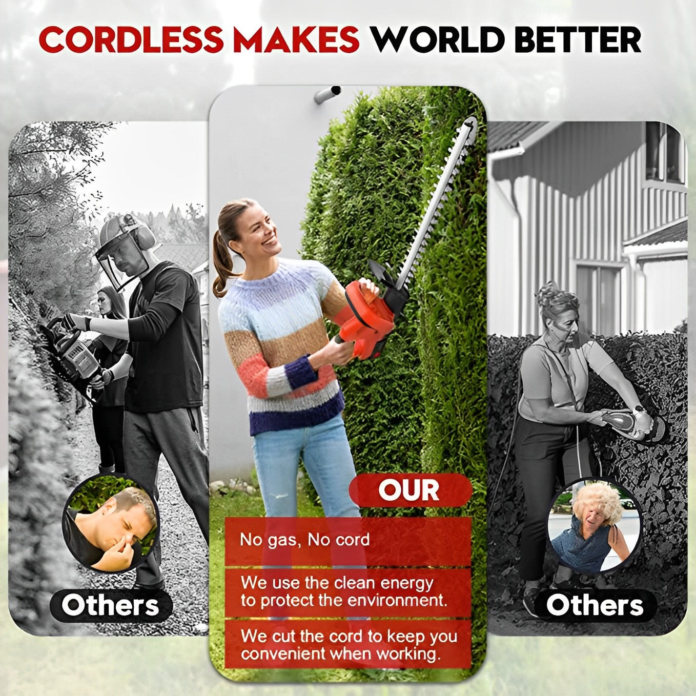 Effortless Hedge Trimming: 21V 500W Cordless 22-inch Electric Hedge Trimmer with Dual Action Blade for Pristine Bushes, Lawns, and Gardens