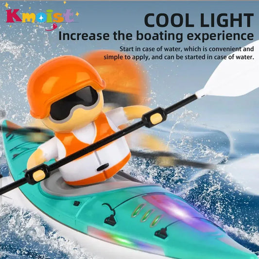 RC Boat with LED Lights – Remote Control Kayak Racing Toy, 360° Spin, Dual Modes, Waterproof