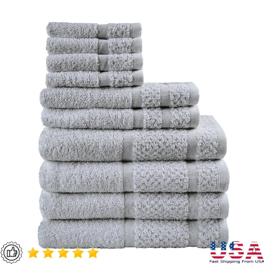 10-Piece Cotton Towel Set – Soft, Quick-Dry & Durable with Textured Border