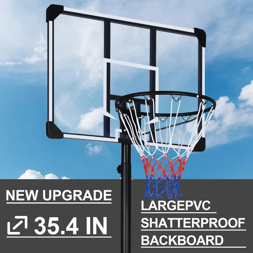 Adjustable Portable Basketball Hoop: Height 6.2-8.5ft, Transparent Backboard & Wheels – Perfect for Any Court!