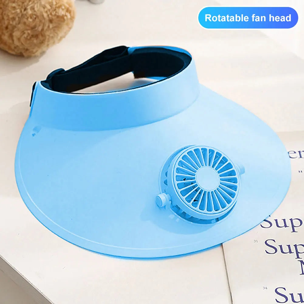 Sun Visor Hat with Cooling Fan – Breathable Open-Top Cap for Summer, Beach & Outdoor Sun Protection