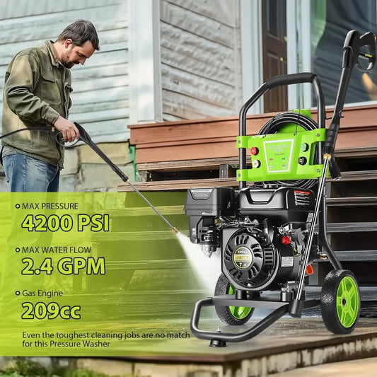 4200 PSI Gas Pressure Washer – 4.0 GPM 209CC Commercial Power Washer with 25ft Hose & 4 Quick-Connect Nozzles
