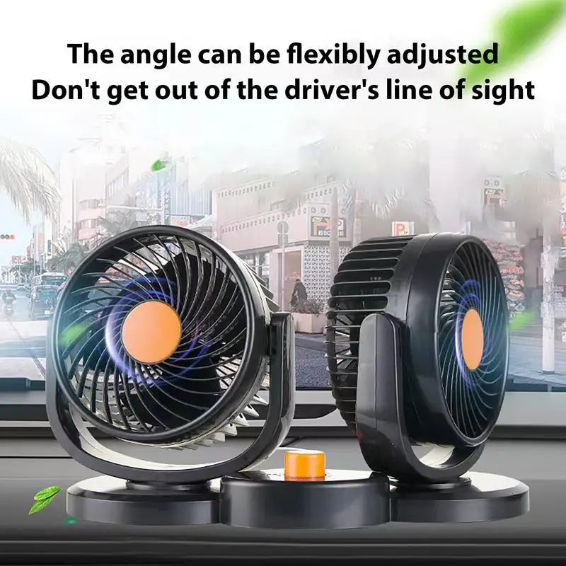 Dual Head USB Car Fan | Adjustable Strong Wind Electric Dashboard Cooling Air Circulator for Ultimate Comfort