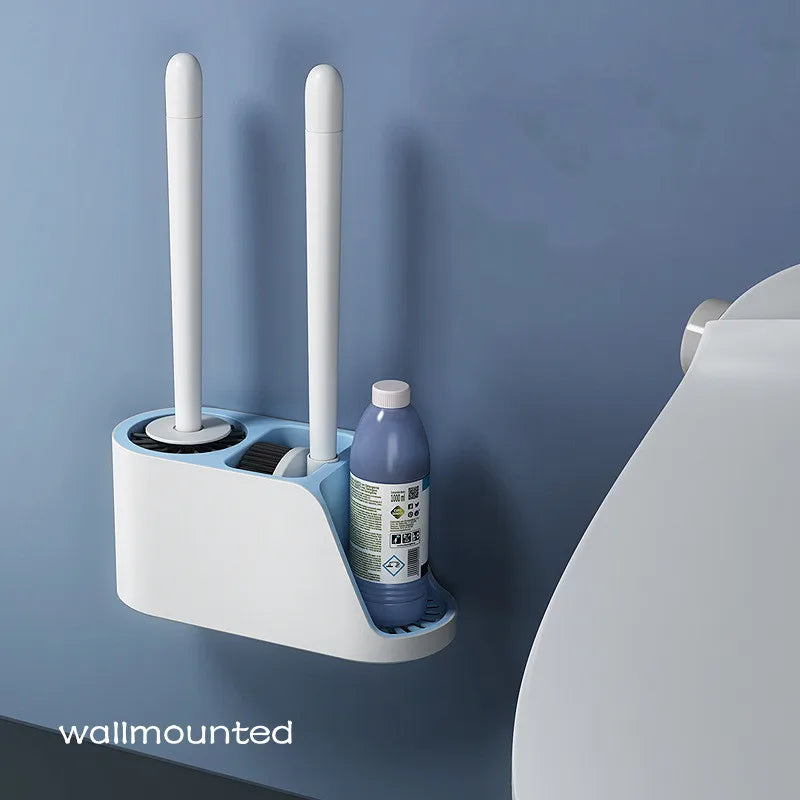 3-in-1 Silicone Toilet Brush Set with Wall & Floor Stand – Sleek, Space-Saving Cleaning Solution