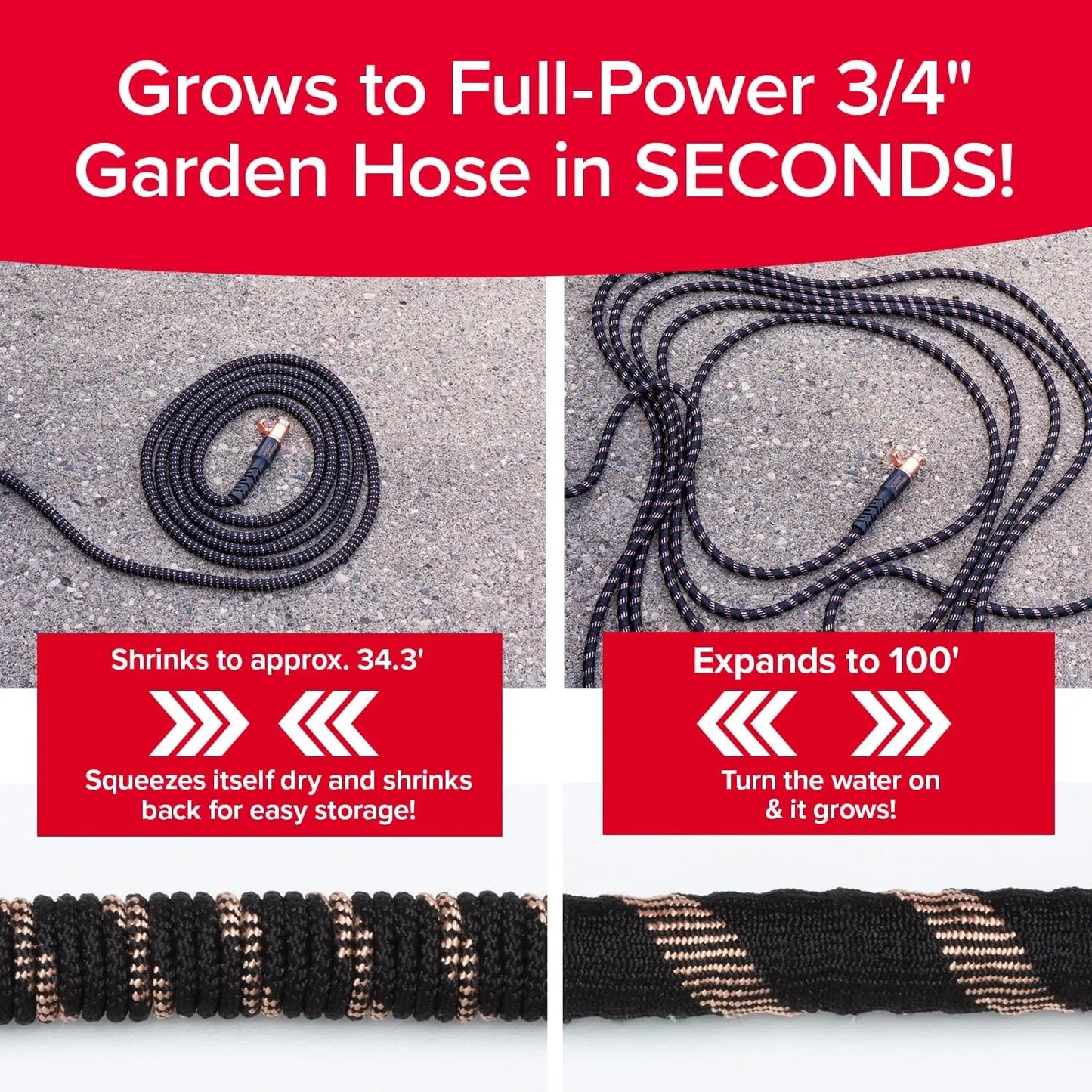 Copper Bullet Expandable Garden Hose - 100 FT, 650 PSI with 10-Pattern Thumb Spray Nozzle, As Seen on TV!