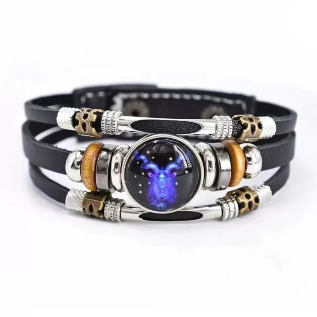 Glow-in-the-Dark Zodiac Bracelet with Retro Beaded Style for Him & Her
