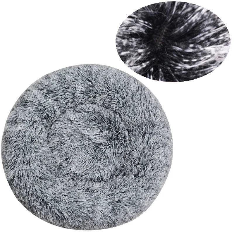 Round Plush Dog & Cat Bed – Winter Warm Washable Pet Bed for Small, Medium & Large Pets
