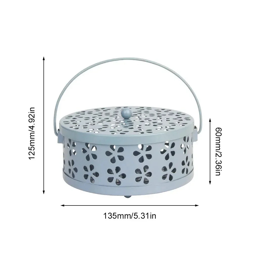 Portable Mosquito Coil Holder with Lid & Handle – Metal Incense Burner for Home, Patio & Camping Use