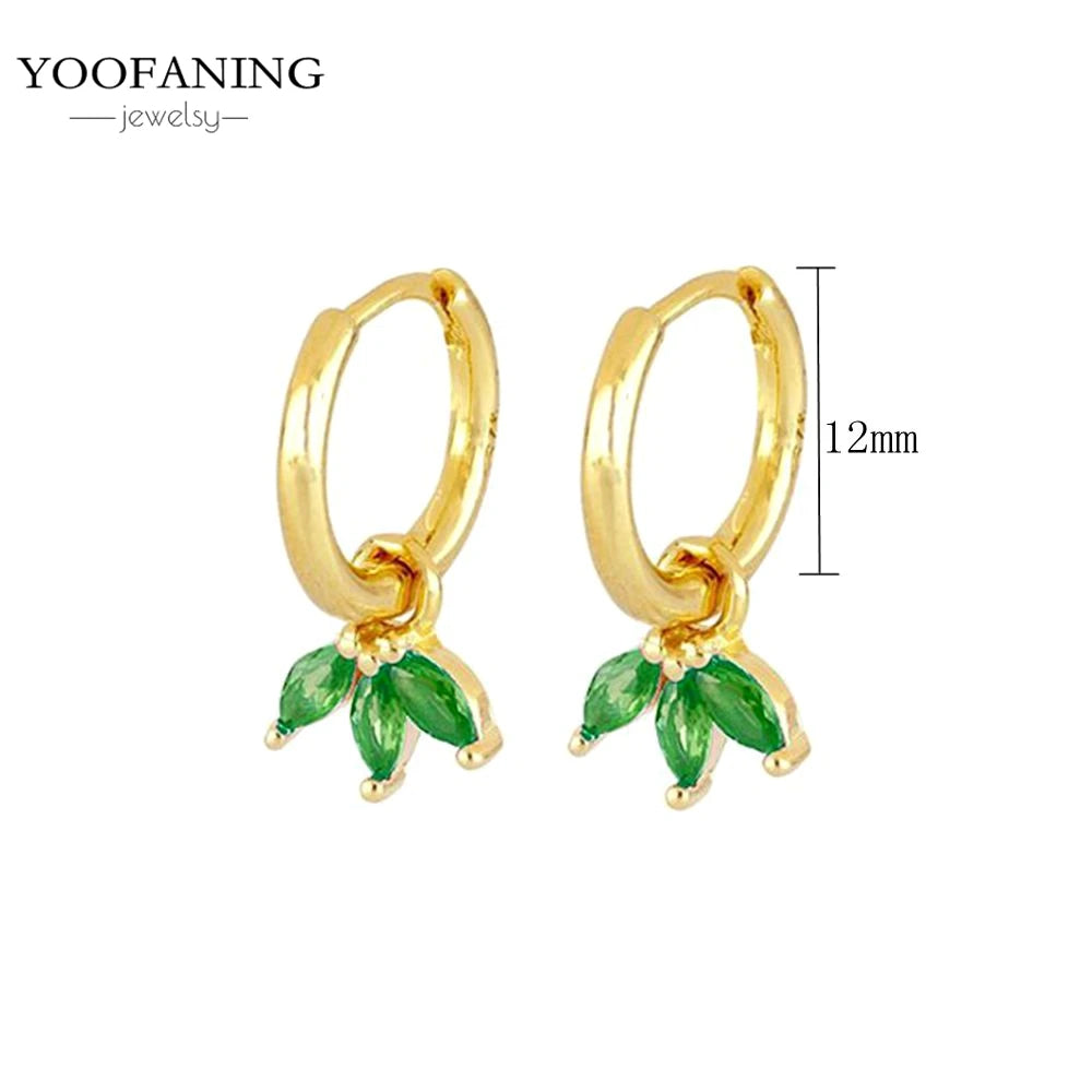 925 Sterling Silver Women's Earrings – Heart-Shaped Green Zircon Flower with Geometric Luxury Design