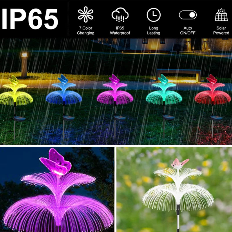 Elevate Your Outdoor Ambiance: Double Layer Solar Garden Lights featuring Jellyfish and Butterfly Design, Waterproof for Lawn, Patio, and Landscape Décor - Available in Sets of 1/2/4/6