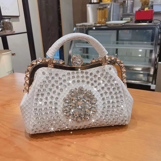 2024 New Luxury Fashion Diamonds Women's Handbags – Leather Design with Clip Rhinestone Details, Portable Tote Shoulder Messenger Bags