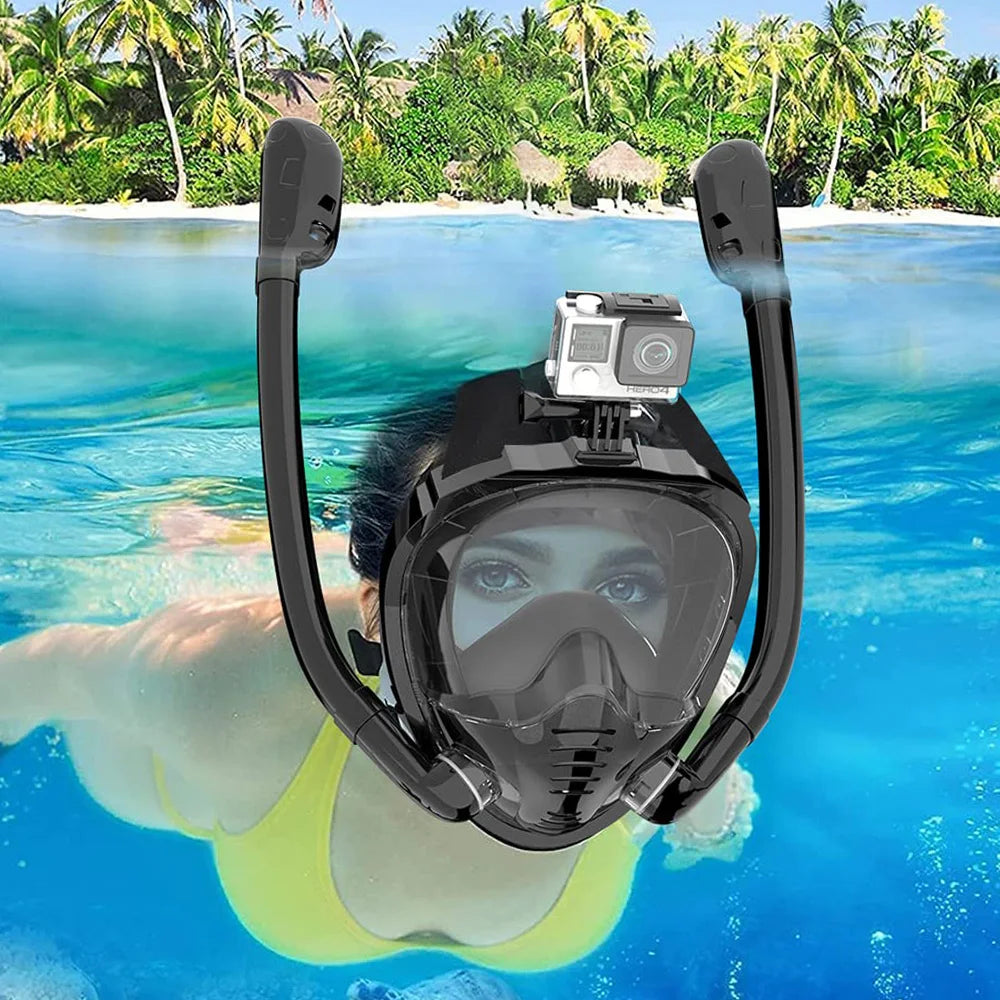 Enhanced Snorkeling Experience: 180° Panoramic View Full Face Snorkel Mask with Silicone Dry Top, Dual Snorkels, Anti-Fog, and Anti-Leak Technology