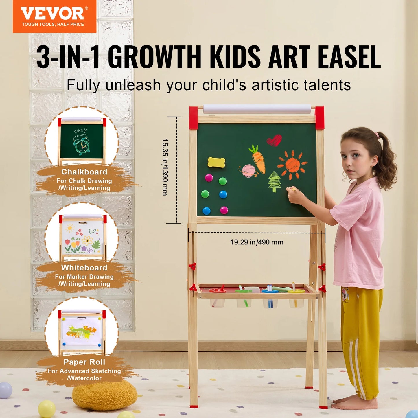 Double-Sided Kids' Art Easel – Wooden Magnetic Drawing Board with Whiteboard & Chalkboard, Creative Gift for Boys & Girls
