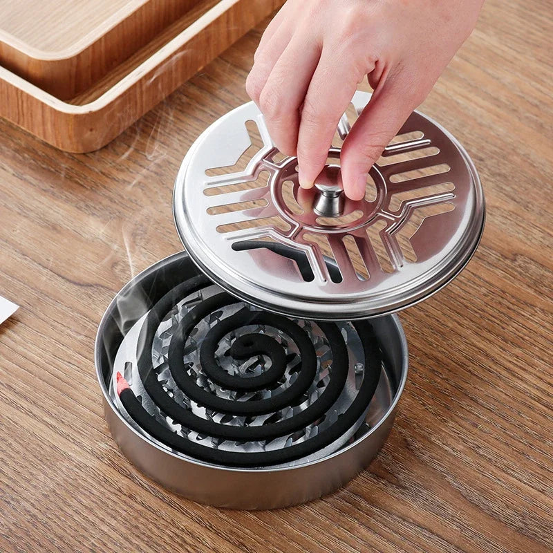 Mosquito Coil Holder with Lid – Round Metal Tray | Easy-to-Clean Mosquito Coil Burner for Indoor & Outdoor Use