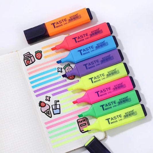 Pastel Flat Single Head Highlighters: Light Colors, Oblique Drawing, Fluorescent Pen Markers for School Supplies - Available in 4/6/8 Pcs/set