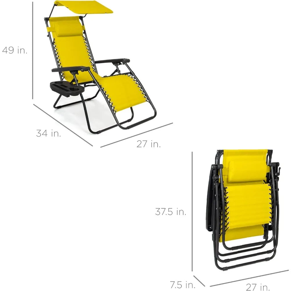 Folding Zero Gravity Recliner Chair – Outdoor Patio Lounge with Adjustable Canopy, Headrest & Side Tray