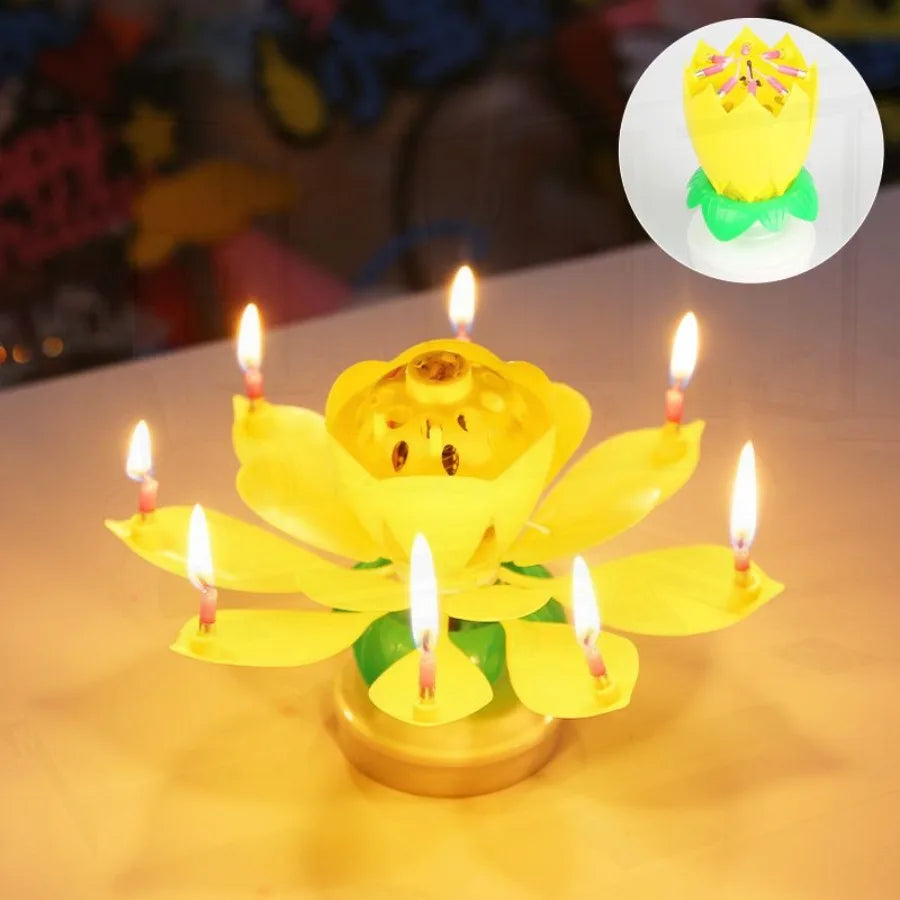 Rotating Lotus Musical Birthday Candle – Singing Flower Cake Topper with Sparkling Display