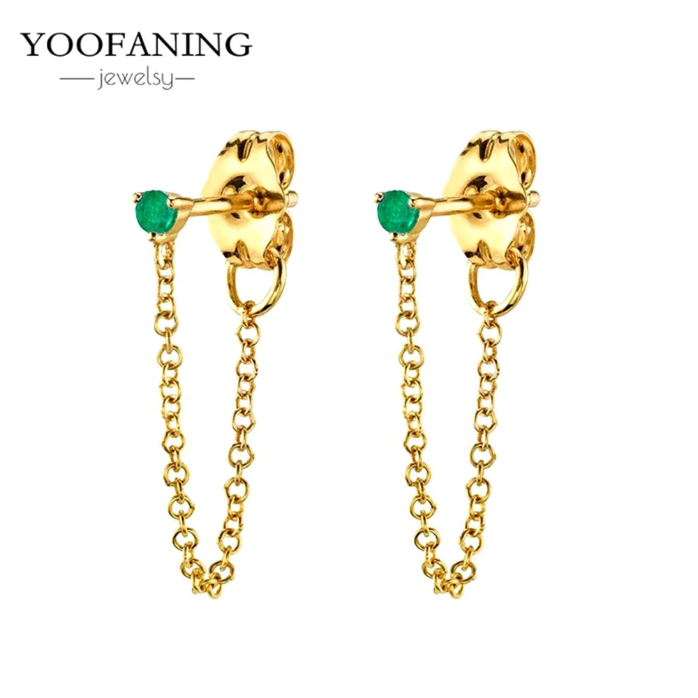 925 Sterling Silver Women's Earrings – Heart-Shaped Green Zircon Flower with Geometric Luxury Design