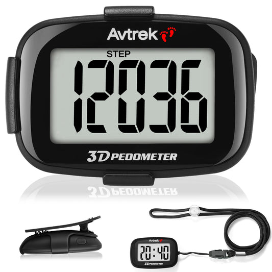 Avtrek 3D Mini Digital Step Counter Pedometer – Portable Pocket Step Tracker with Clock for Walking, Running, Outdoor Fitness
